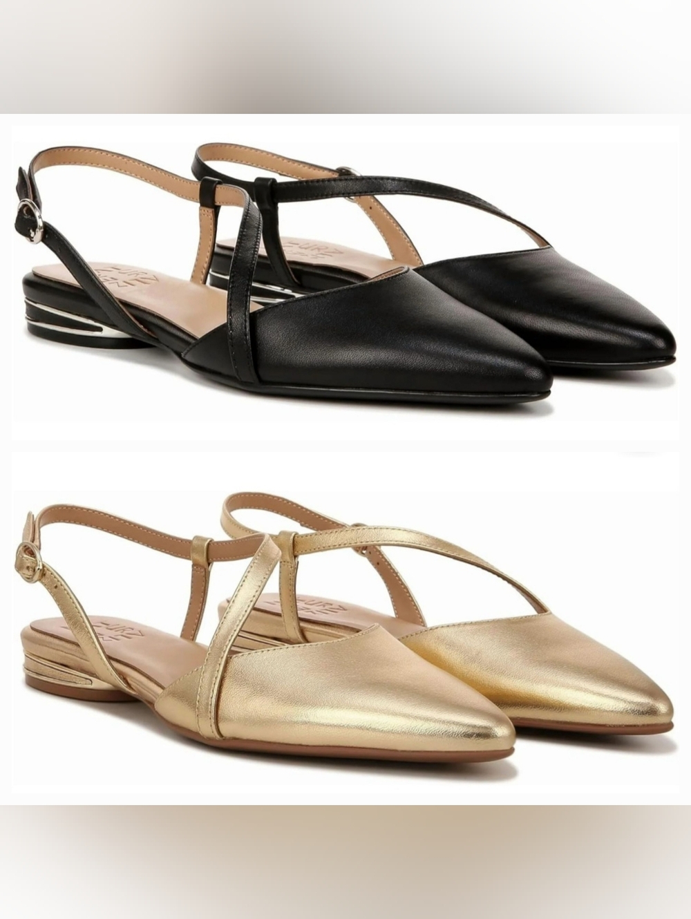 2 Pairs Naturalizer Hawaii Pointed Toe Slingback Flats - Wide, Bundle GUC